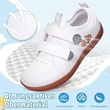BibYuga Ogólne buty dziecięce do chodzenia boso, szerokie buty do chodzenia na boso, dla chłopców i dziewczynek, antypoślizgowe buty sportowe z paskiem na haczyk i pętelkę, biały, 29 EU