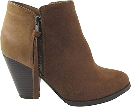 Soda Women's Ages Tassel Zip Chunky Heel Bootie (Cognac, Us_Footwear_Size_System, Adult, Women, Numeric, Medium, Numeric_10) #TOP1