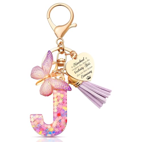 Anruzon Schlüsselanhänger Mädchen - Buchstabe Schlüssel - Anhänger Schmetterling Schlüsselanhänger - Weihnachten - Einschulung Geschenk - Keychain Geschenk für Kinder, Mädchen, Frauen