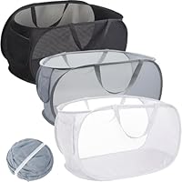 3er Set Pop-up Wäschekorb Faltbar, Laundry Baskets mit Henkel, Klappbarer Wäschesammler aus Mesh, für Badezimmer, Schlafzimmer, Waschküche, Kinderzimmer & Reisen