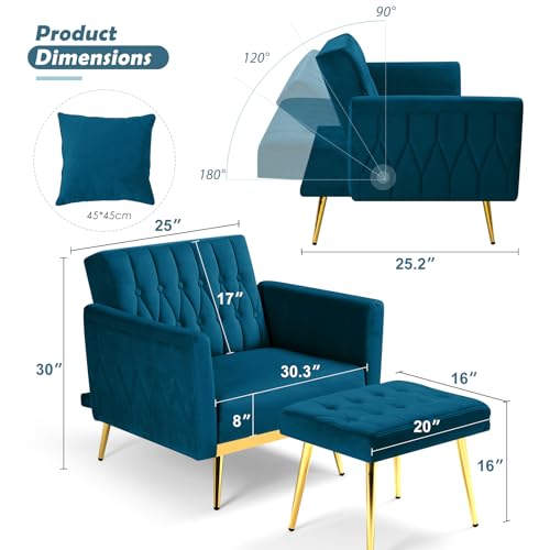 Sillón reclinable ajustable terciopelo verde menta miniatura 3