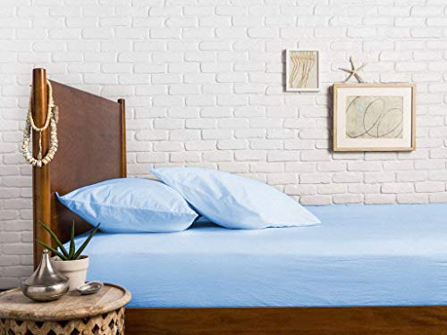 Image of Sweet Dream's 750 Collection Egyptian Cotton Fitted Bedsheet 4 to 12 Inch Matress 15 inch Drop Twin Size Bed (39x75) + 1 Pillow Covers (18x28), Sky Blue