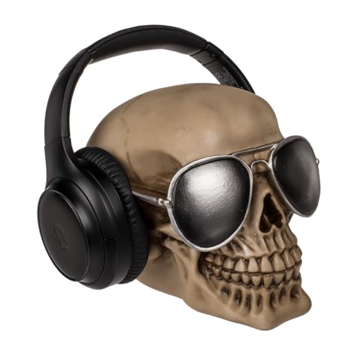 Out of the blue Kopfhörerhalterung, Totenkopf, ca. 16 x 20 x 17 cm, aus Polyresin, in Geschenkverpackung