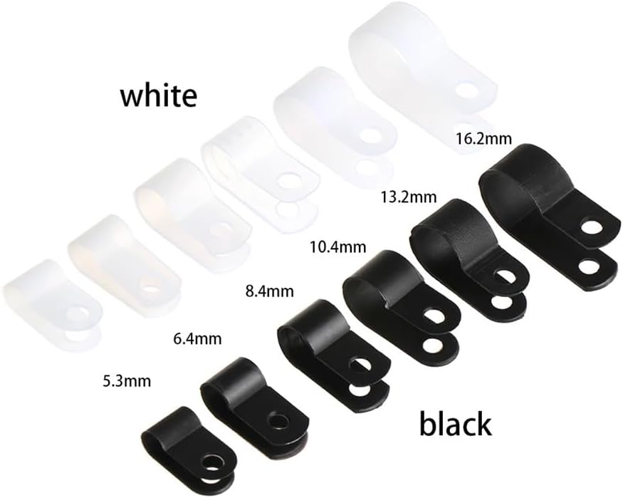 Stainless Steel Hose Clamps, 100pcs R-Type Nylon Cable Clip Plastic P Clips Black Mounting Fix Hardware Electrical Fittings Hose Clamping(8.4mm Black)