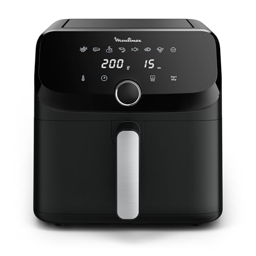 Moulinex Friteuse à air, Très grande capacité de 7.5L, 8programmes prédéfinis, Format compact, Easy Fry Mega, EZ8558F0, Noir