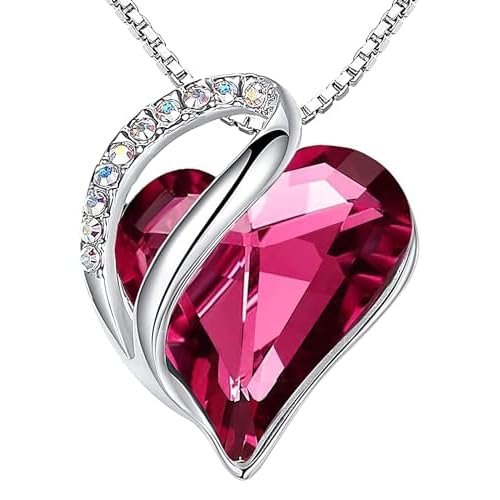 Leafael Necklaces for Women, Infinity Love Birthstone Heart Crystal Pendant, Birthday Jewelry Gifts for Her, Mom, and Wife, Silver Plated, 18 plus 2 inch Adjustable Chain