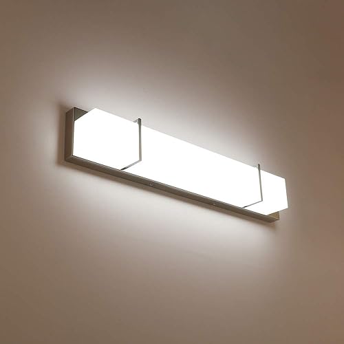 7Degobii LED Vanity Lights for Bathroom 4000K Modern Chrome Bathroom Lighting Fixtures Over Mirror Wall Light Glass Sconce Lamps 25.2" Long Bar 18W 1600lm