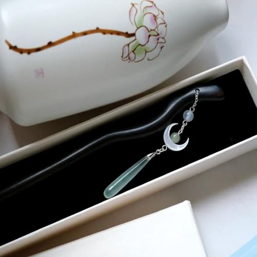 Chinese Tassel Hair Forks,Vintage Hair Sticks Hanfu Long Tassel Hair Pins Handmade Hair Sticks Moon Pendant Hairpin Girl Hair Accessories for Women and Girls Long Hairs