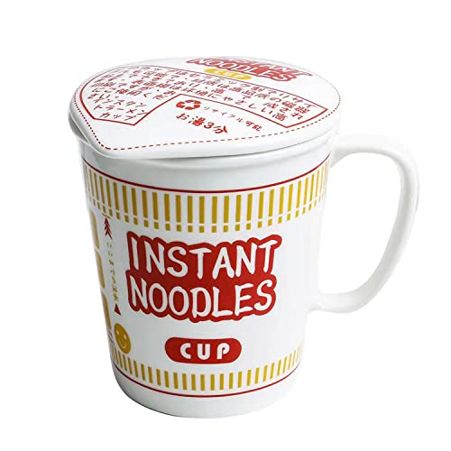 FYUEROPA Ceramic Noodle Bowl with Lid Instant Ramen Bowl with Handle, Soup Bowl, 24 OZ (Red)