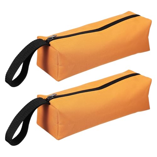 uxcell 2Pcs Canvas Tool Pouch 9.8"x3.3"x2.8" Zipper Tool Bag Orange | Multi Purpose Small Waterproof Zipper Pouch for Storing Organizing Screwdrivers Pliers Electrical Tools