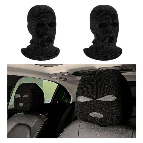 Ohleats 2PCS Car Headrest Cover, Personalized Funny Auto Seat Headrest Full Face Mask, Ski Mask Front Headrest Protector Decoration for Most Vehicles, Universal Car Accessories (Black)