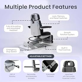Alternative view of Massage Tools - Professional Spa and Facial Chair with 240° Rotation, LED Lighting, Memory Settings, and Adjustable Headrest - Premium Service Bed and Spa Chair for Salon and Facials - Grey