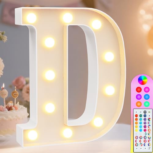 Image of Pooqla Colorful Light Up Letters with Remote, Upgraded 35 Colors LED Marquee Letters, RGB Lighted Letter for Girls Teenager Gift, Birthday, Party, Wedding, Night Light, Room, Bedroom Decor, Letter D