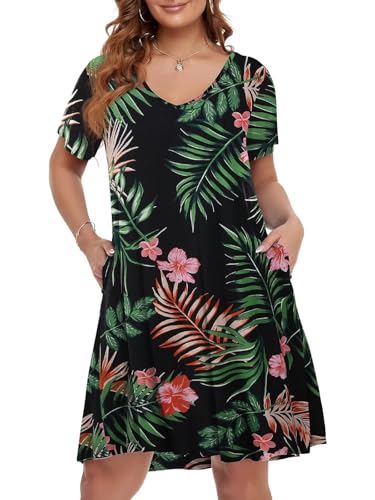 Image of BELAROI Women Casual Summer Dresses Loose Tshirt Beach Sundress V Neck Plus Size Swing Tunic Pockets
