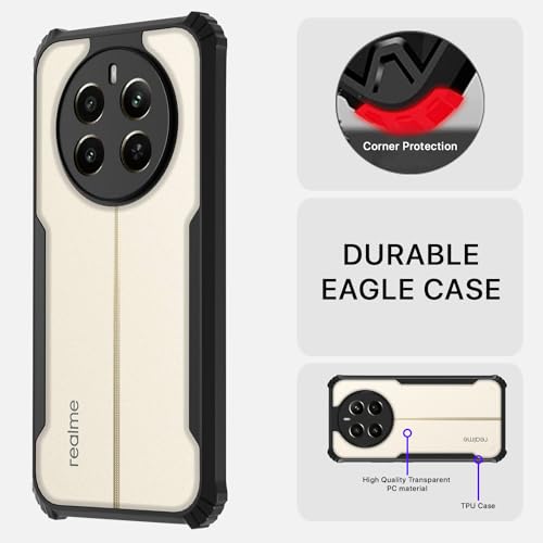 Image of Pikkme Realme 12 Plus 5G Back Cover | Crystal Clear Transparent Back | Ultra Hyrbid | Full Camera Protection | Raised Edge | Bumper Back Case (Black)