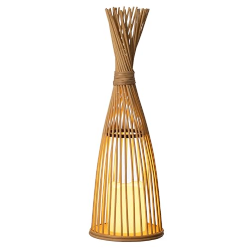 Vintiquewise Hand-Woven Tall Bamboo LED Floor Standing Lantern – Bohemian Wicker Decorative Lamp and Farmhouse Accent for Living Rooms Entryways Patios and Garden, Large by Vintiquewise - Used condition - US$51.58