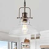 WILON Pendant Lights Kitchen Island Lighting, 11' Rust-Coloured Farmhouse Hanging Light Fixture, Kitchen Pendant Lighting Over Island Clear Glass Shade for Dining Hallway Entryway Bar