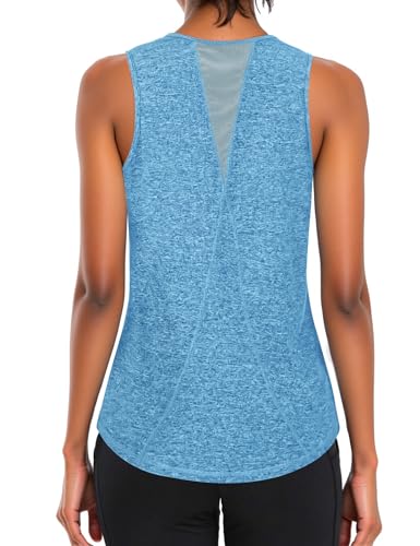 Gyabnw Running Top Women Gym Tank Tops Summer Sleeveless Shirts Activewear Workout Yoga Top Fitness Blue