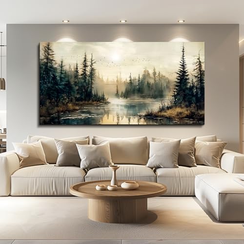 FUHAIHUA Forest River Landscape Canvas Wall Art, Large Framed Panel #TOP14