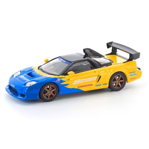 Diecast Collectibles Model Car Compatible with Pop Race 1:64 Honda NSX-R GT Spoon Sports Blue and Yellow with Black Top Limited Edition PR640310