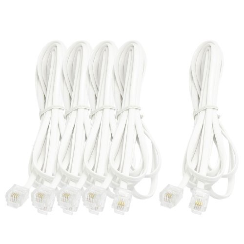 3NH® 5 Pcs 6. 4Ft Length 6P4C RJ11 Telephone Extension Fax Modem Cable Line White
