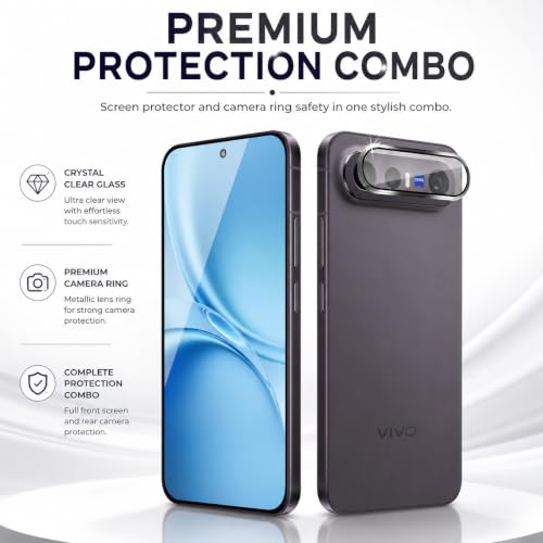 Image of FIRST MART Tempered Glass for Vivo X300 FE 5G with Black Camera Ring Guard & Installation Kit | HD Clear Edge-to-Edge Screen Protector, Scratch Resistant, Case-Friendly | Pack of 1