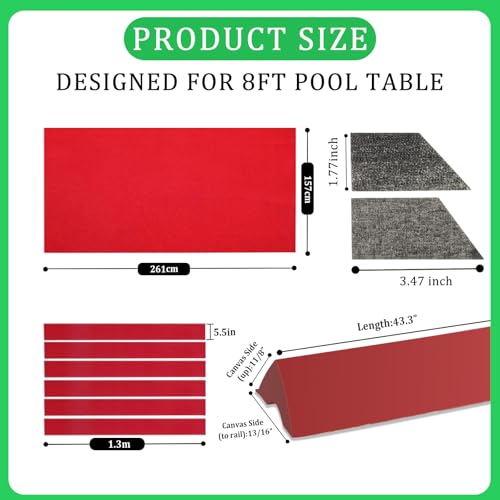 image for Podoy 8ft Pool Table Felt Replacement Kit & K66 Bumpers Kit 6PCS Rubbe
