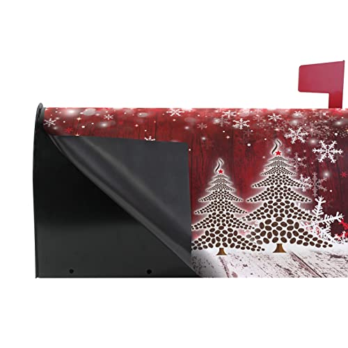 SUABO Christmas Coffee Tree Mailbox Cover Red Wooden Magnetic Mail Wraps Post Letter Box Cover for Garden Yard Home Decor 21\" X 18\" - Thumbnail 4