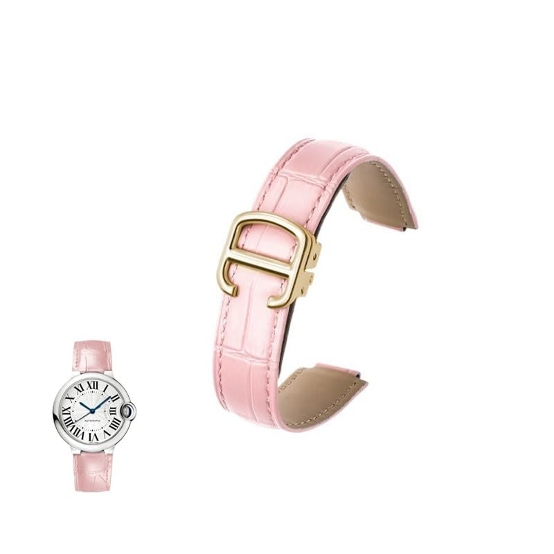 Bracelet de montre 11-18mm cuir véritable rose pour Cartier Ballon Bleu