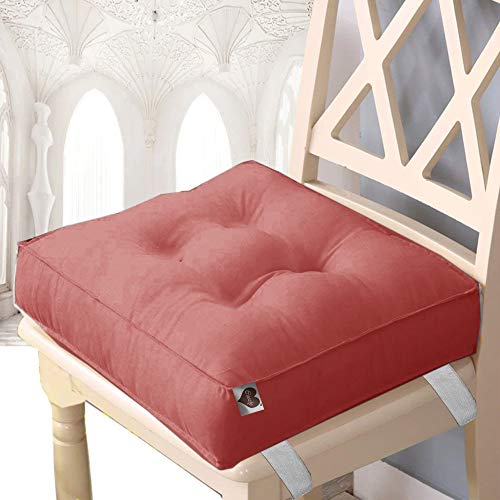 Image of COOZLY 16 Inches X 16 Inches Chairpad /Seat Cushion with Elastic Straps - Cotton Printed Design Tuf Fibre Filling | Seat Cushion (Maroon)