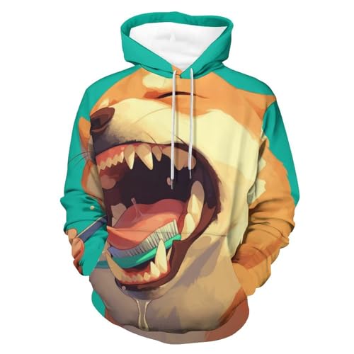 Sweat à capuche Shiba Inu brossage pour homme et femme, hoodie à manches longues noir taille S