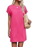 AI'MAGE Women's Beach Cover Up Short Sleeve Bathing Suit Coverups Casual Summer Resort Knee Length Beach Mini Dress Hot Pink S