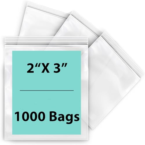Reclosable Poly Bags - 2 x 3-1000 Bags 4 Mil Clear Plastic with Resealable Lock Seal Zipper | Durable Poly Baggies | Resealable Zip Top Lock For Jewelry, Storage, Packaging & Shipping
