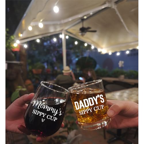 Pokolllee EST 2026 Daddy's Sippy Cup Whiskey Glass & Mommy's Sippy Cup Wine Glass, Mothers Day Fathers Day Gift, First Time Parents Gifts for Couples, Parents Birthday Gifts from Kids by Pokolllee - Used condition - Image 3