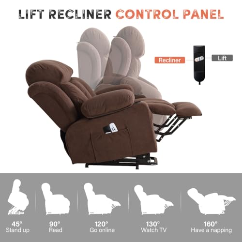 Image of BOSMILLER Power Lift Recliner Chair with Massage and Heat for Elderly, Electric Recliner Single Sofa with Two Cup Holders, Extended Footrest, Side Pocket and USB Charge Port for Living Room