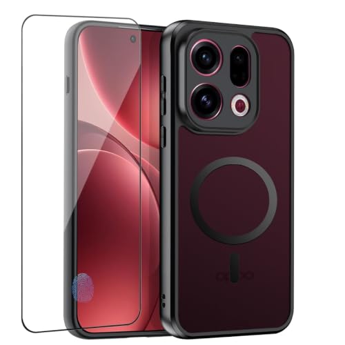 Image of QUIETIP Magnetic Case for Oppo Find X9 with Screen Protector,[Compatible with MagSafe] Translucent Matte Drop Protection Cover,Black
