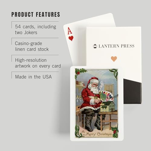 Lantern Press Christmas Greeting, Santa Painting, 52 naipes póker miniatura 3