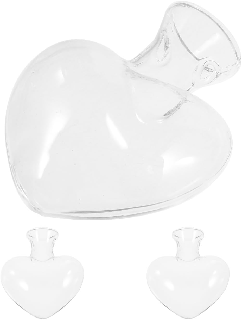 INOOMP Heart Shaped Glass Vase Set with Wooden Stand Clear High Borosilicate Glass Plant Container for Home and Office Decoration Succulent Pots and Flower Arrangement Centerpieces