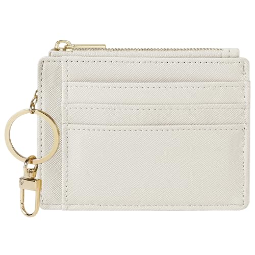 Sodsay Tarjetero delgado con bolsillo frontal para mujer, tarjetero con llavero, CH Blanco