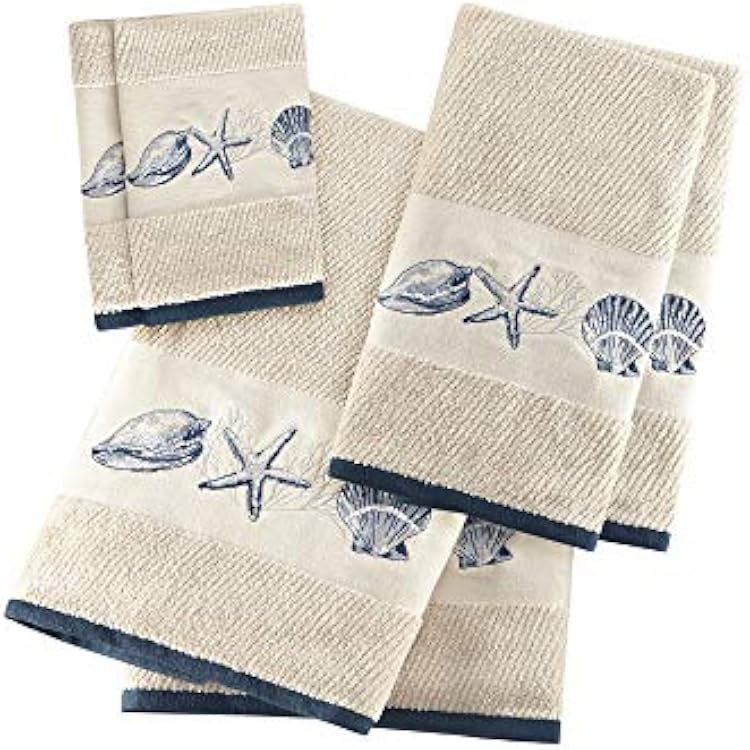 Madison Park Embroidered Cotton Jacquard 6 Piece Towel Set MP73-4967, Blue