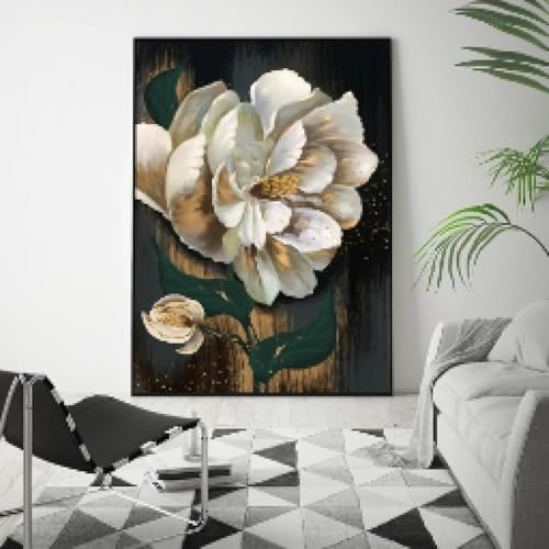 Impression sur toile abstraite fleurs blanches tableau salon 70x100cm - 2
