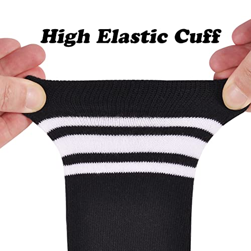 Kids Soccer Socks Toddler Striped Knee High Socks 2 Pairs School Uniform Socks Cotton Sports Socks For Boys Girls (Black Pink, 3-5 Years) #TOP3