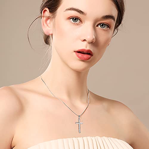 Silver Cross Necklace For Women Religious Engraved Faith Hope Love Cross Pendant Necklace Jewelry Christmas Gifts For Women Girls Unisex #TOP1