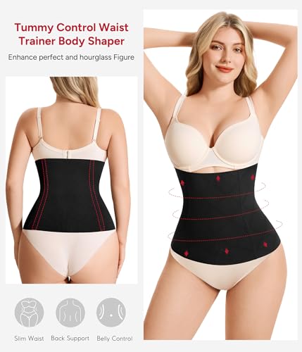 Nebility Womens' Waist Trainer Tummy Control Waist Cincher Slim Body Shaper (Black Without Hook, S)