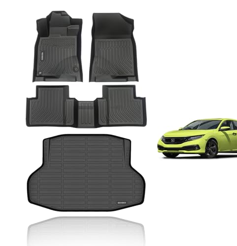 KELCSEECS Floor Mats & Cargo Liner for 2016-2021 Civic Sedan/2017-2021 Civic Si Not Fit Hatchback/Sport/Coupe/Type R Car Mats All Weather Floor Liners Trunk Mat Cargo Mat Civic Floor Mats