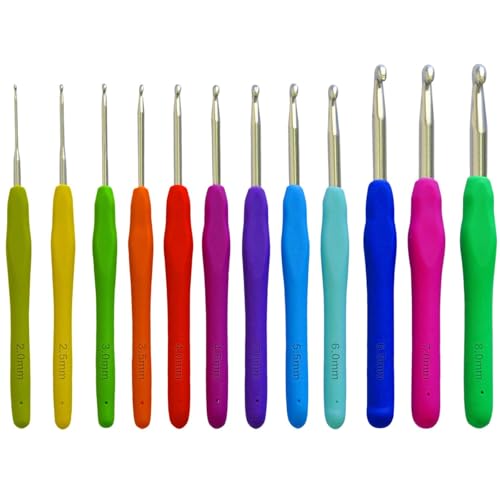 Athena's Elements Ergonomic Crochet Hooks 12 Sizes, Smooth Crochet Needles, Comfortable and Easy to Hold Padded Hook Handle, Best for Arthritic Hands 2 mm ~ 8 mm