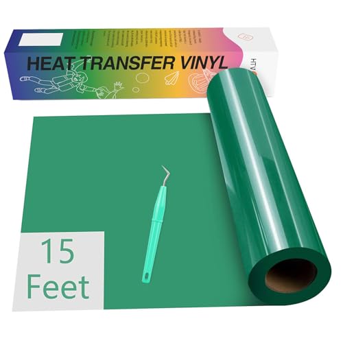 Image of HTVRONT HTV Vinyl Rolls Heat Transfer Vinyl - 12 inch x 15ft Green HTV Vinyl for Shirts, Iron on Vinyl for All Cutting Machines - Easy to Cut & Weed for DIY Heat Vinyl Design (Green)