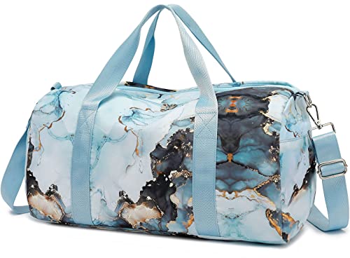 Duffle Bag For Gym Sports Women Girls Workout Travel Bag Weekender With Shoe Compartment And Wet Pocket (Marble 26- Blue) #TOP26
