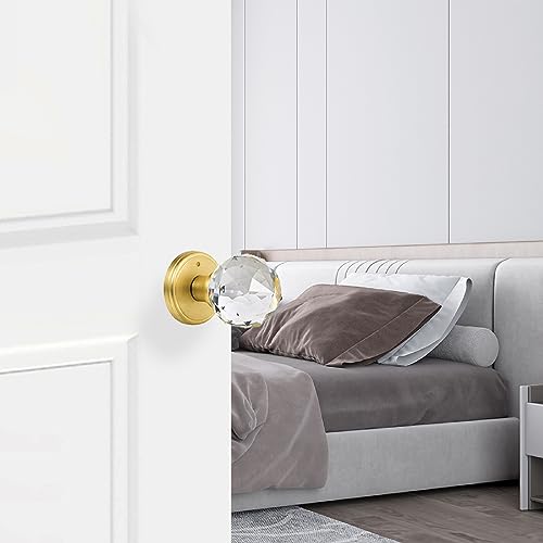 CLCTK Crystal Glass Door Knobs Interior with Lock, Privacy Bathroom Bedroom Door Knobs Gold Door Knob, Satin Brass by CLCTK - Used condition - Image 5
