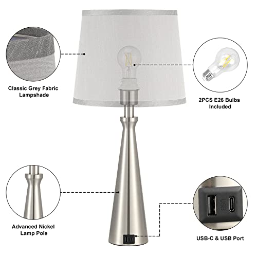 Table Lamps For Living Room Set Of 2 - Nightstand Bedroom Lamp With Usb C Usb-A Charging Port Grey, Dimmable Bedside Touch Lamp For Master Bedroom, Large End Side Table Lamp For Guest/Dinning/Room #TOP5